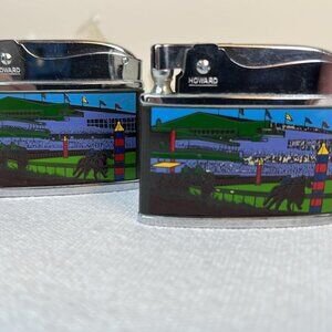 Vintage Pair Howard Enameled Waterford Park Horse Racing Lighters NOS Collect